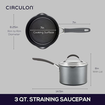 Circulon A1 Series w/ ScratchDefense Nonstick Induction Straining Sauce Pan with Lid, 3-Quart, Saucepan with Pour Spout, Graphite - Image 3
