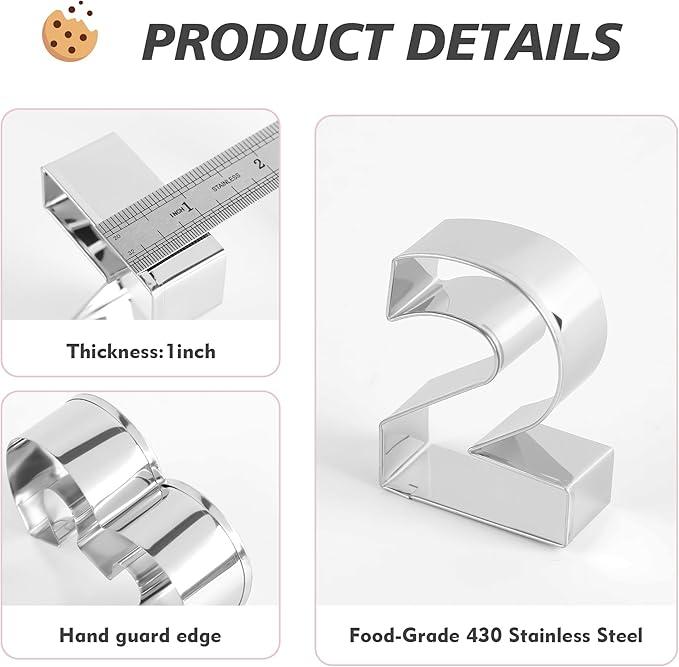Numbers Cookie Cutters Set, 9 piece Stainless Steel Numbers Fondant Cutters Set for Cake Fruit Vegetable Clay Mousse