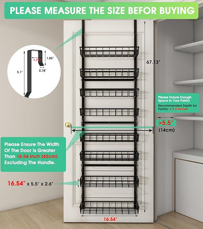 Mefirt Over The Door Pantry Organizer, Wall Mount Spice Rack, Pantry Hanging Storage and Organization, 8 Adjustable Baskets Heavy-Duty Metal for Home & Kitchen, Back of Door Seasoning Rack - Black - Image 2