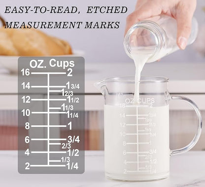 Ackers Etched Graduated Glass Measuring Cup - [Insulated Handle | V-Shaped Spout] - High Borosilicate Glass Measuring Cup for Kitchen or Dining, Easy to Read, 500 ML (16 Oz, 2 Cup) - Image 4