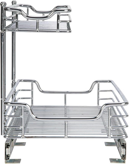 Household Essentials Glidez Multipurpose Chrome-Plated Steel Pull-Out/Slide-Out Storage Organizer for Under Sink or Under Cabinet Use - 2-Tier Design - Fits Standard Size Cabinet or Shelf, Chrome