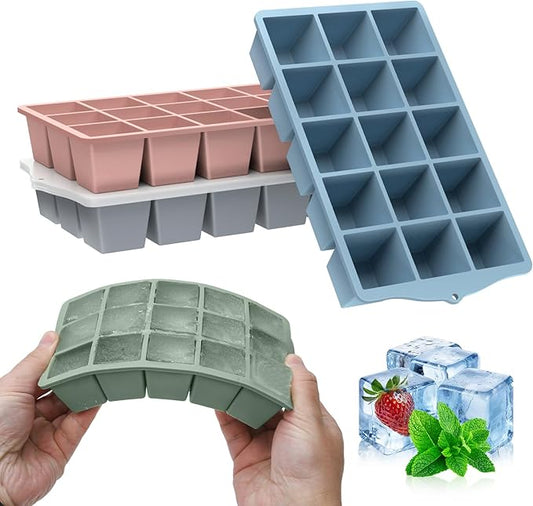 FANYITY Silicone Ice Cube Tray with Lid, Mixed, Pack of 4 Ice Cube Moulds, Silicone Mould, BPA-Free, Stackable Ice Cube Tray, Ice Cube Trays for Baby Porridge, Cocktail, Whiskey, Coffee