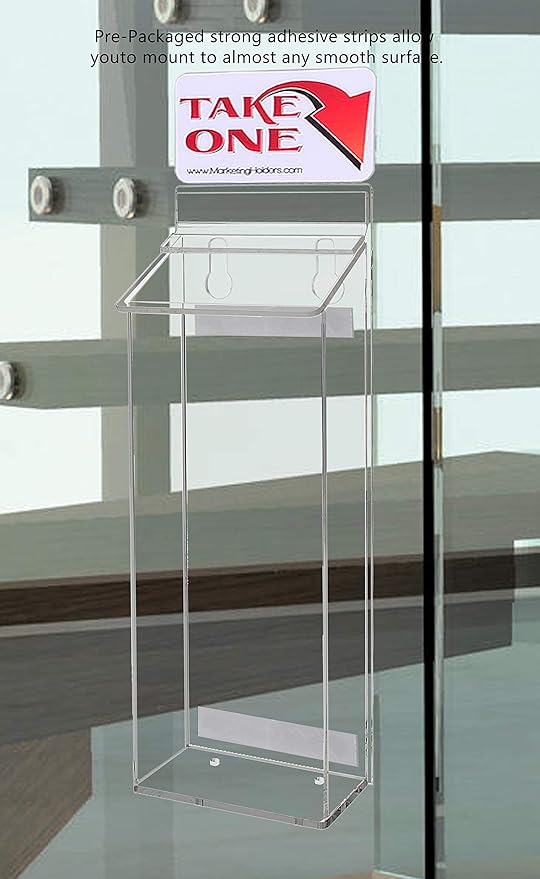 Outdoor Brochure Holder Holds 4" x 9" Advertising Trifolds Clear Acrylic Wall Mount Rack Card Box with Lid Includes Adhesive Strips and Take One Sticker by Marketing Holders