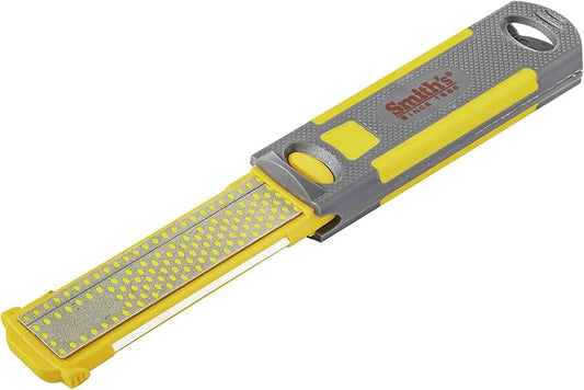 Smith's 51178 Pack-Pal 4" Diamond Combination Sharpener – Retractable 2-Sided Stone Camping Knife Sharpener – Straight & Serrated Blades - Lightweight, Compact, Handheld - Fire Starter – Hiking Tool