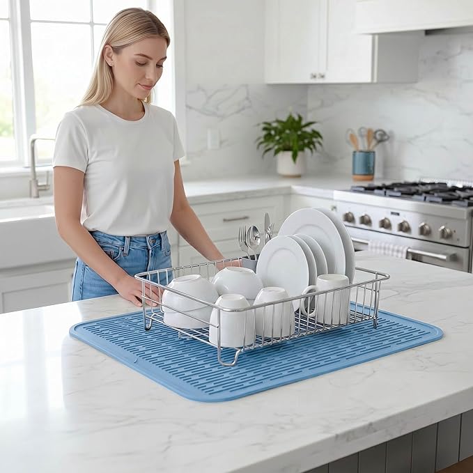 MicoYang Silicone Dish Drying Mat for Multiple Usage,Easy clean,Eco-friendly,Heat-resistant Silicone Mat for Kitchen Counter or Sink,Refrigerator or Drawer Liner Light Blue 2XL 24 inches x 18 inches - Image 6