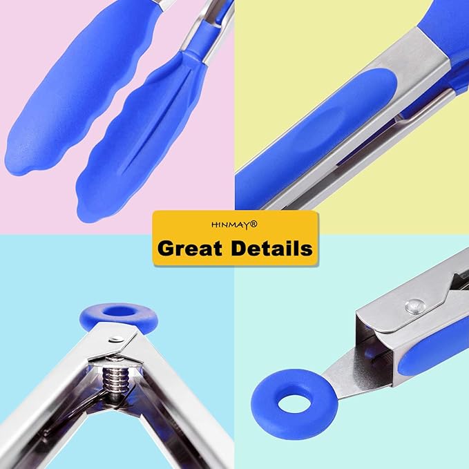 HINMAY 9-Inch Cooking Tongs with Silicone Tips, Set of 3 (Blue) - Image 4