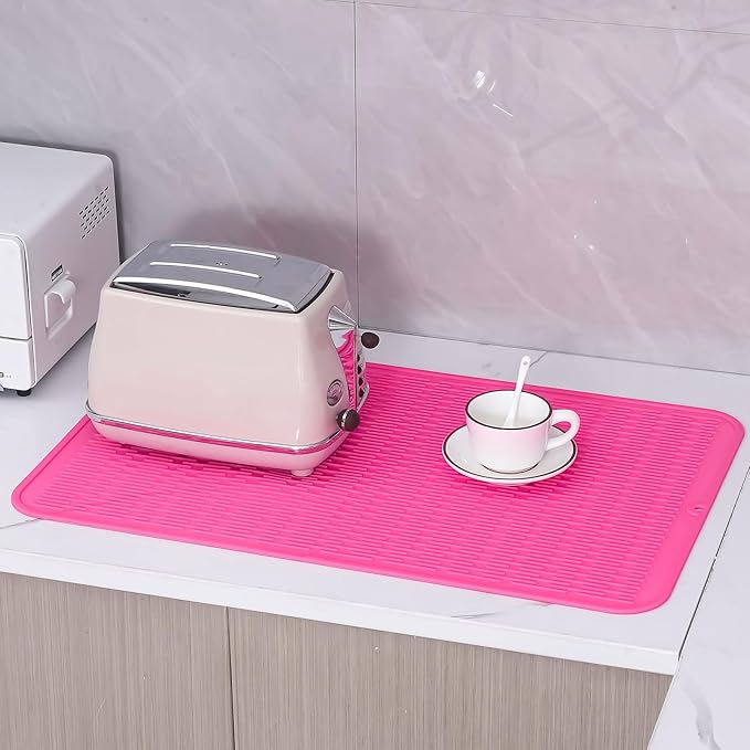 MicoYang Silicone Dish Drying Mat for Multiple Usage,Easy clean,Eco-friendly,Heat-resistant Silicone Mat for Kitchen Counter or Sink,Refrigerator or Drawer Liner Rose 3XL 28 inches x 18 inches - Image 8