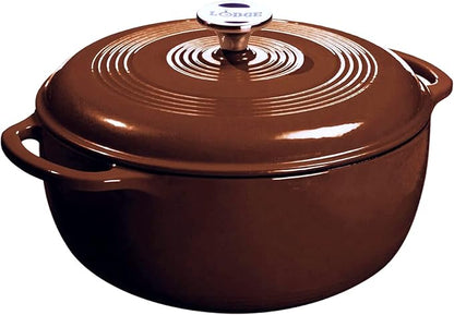 Lodge Essential Enamel Cast Iron Dutch Oven - Perfect for Bread Baking, Braising, Marinating & Slow Cooking - Features Moisture-Sealing Lid & Dual Handles - Kitchen Essentials - 6 Quarts - Burnt Sienna by Lodge