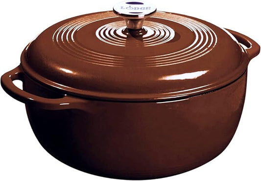 Lodge Essential Enamel Cast Iron Dutch Oven - Perfect for Bread Baking, Braising, Marinating & Slow Cooking - Features Moisture-Sealing Lid & Dual Handles - Kitchen Essentials - 6 Quarts - Burnt Sienna by Lodge