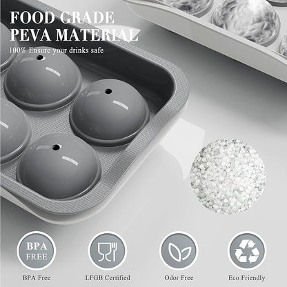 Round Ice Cube Mold with Lid - 2.2 Inch Sphere Ice Ball Maker, Large Whiskey Ice Cubes Mold with Easy Release, Reusable Silicone & Plastic Tray for Bourbon, Scotch, Brandy, Cocktails, Gift
