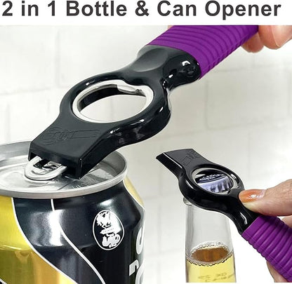 2-Pack Soda Can Opener and Beer Bottle Opener Bartender with Good Grip Silicone Handle, Pop Top Can Tab Opener for Long Nails, Bottle Opener for Arthritic Hand and Seniors, Purple