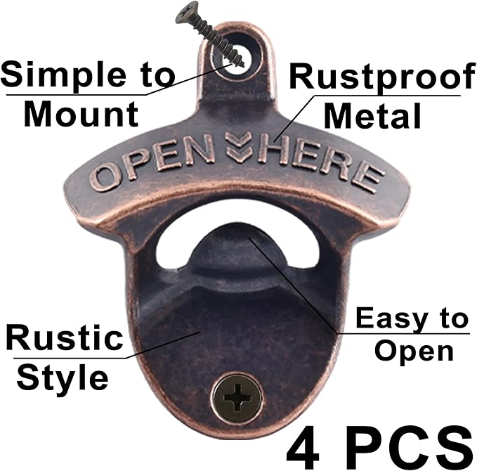 Aged Style Wall Mounted Bottle Opener, Stainless Table Mount Cola Opener for Rustic Bar or Restaurant (Pack of 4) - Image 2