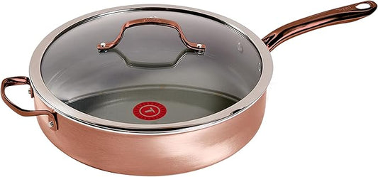 T-Fal Preserve Ceramic Nonstick Saute Pan with Lid 5.5 Qt, Oven and Broiler Safe up to 350°F Cookware, Frying Pan, Stay-Cool Handle, Skillet Pots and Pans, Rose Gold by T-falbrand