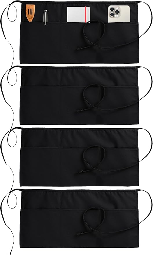 Utopia Wear 4 Pack Server Aprons with 3 Pockets, Waiter and Waitress Waist Aprons for Women with Pockets, Men Short Aprons by UTOPIAWEAR