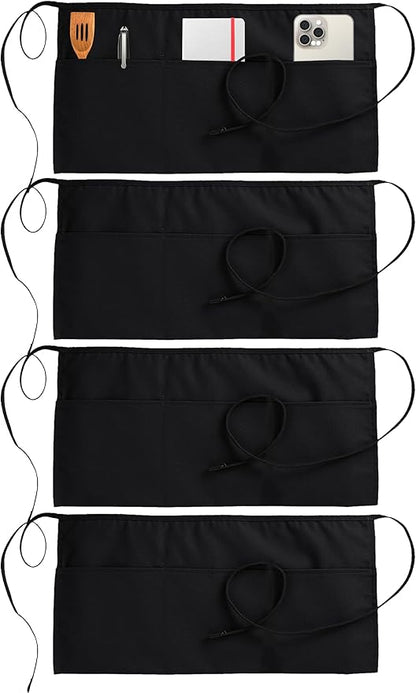 Utopia Wear 4 Pack Server Aprons with 3 Pockets, Waiter and Waitress Waist Aprons for Women with Pockets, Men Short Aprons by UTOPIAWEAR