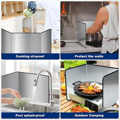 4 Sided Splatter Guard,Foldable Stainless Steel Oil Splatter Screens for Frying,Oil Splash Insulation Board,Nonstick Oil Splatter Guard Stove Insulation Board(L: 30" x W: 11.4" x H: 12") - Image 3