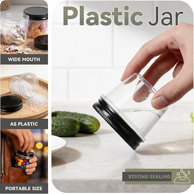 novelinks 4 oz Small Plastic Jars with Lids, 40 Pack Mini Plastic Mason Jars with Lids 4oz, Craft Storage Containers & Canning Jars & Small Spice Jars for Kitchen Organization (40 Pack,Black) - Image 4