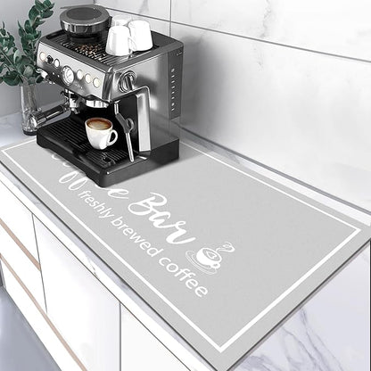 Findosom Dish Drying Mat, 17"x 32" Super Absorbent & Hide Stain Coffee Mat, Cuttable Drying Mat for Kitchen Counter, Coffee Bar Accessories, Under Dish Rack, Coffee Maker, Espresso Machine, LightGrey by Findosom