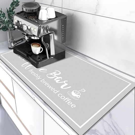 Findosom Dish Drying Mat, 17"x 32" Super Absorbent & Hide Stain Coffee Mat, Cuttable Drying Mat for Kitchen Counter, Coffee Bar Accessories, Under Dish Rack, Coffee Maker, Espresso Machine, LightGrey by Findosom