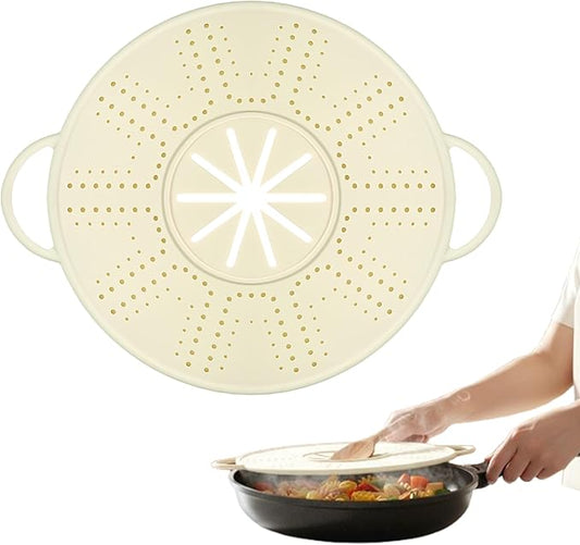Silicone Splatter Screen for Frying Pans, Oil Splash Guard Cover with Strainer Holes & Heat Resistant Mat, Fits Most Stovetop Pans Non-Fold Lid by Unknown