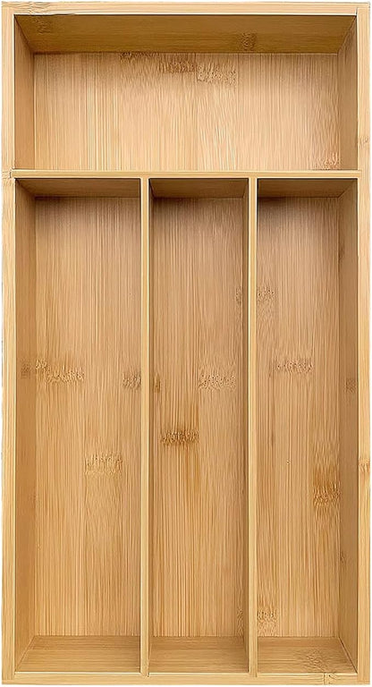 guiogc Bamboo Silverware Organizer, Kitchen Drawer Organizer, Silverware Utensil Tray Holder for Flatware Cutlery Knives, Forks, Spoons (4-Slots) (Natural)