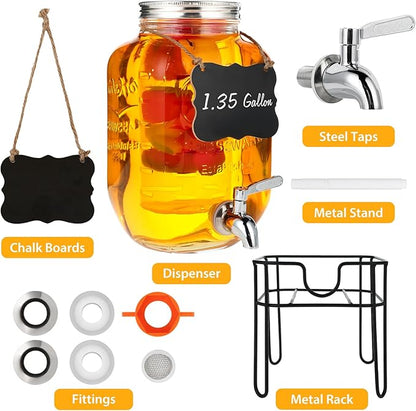 Drink Dispenser 1.35 Gallon Glass Beverage Dispenser with Stand & Stainless Steel Spigot, Drink Dispensers for Parties with Fruit Infuser for Lemonade, Iced Tea, Juice, Laundry Detergent - Image 3
