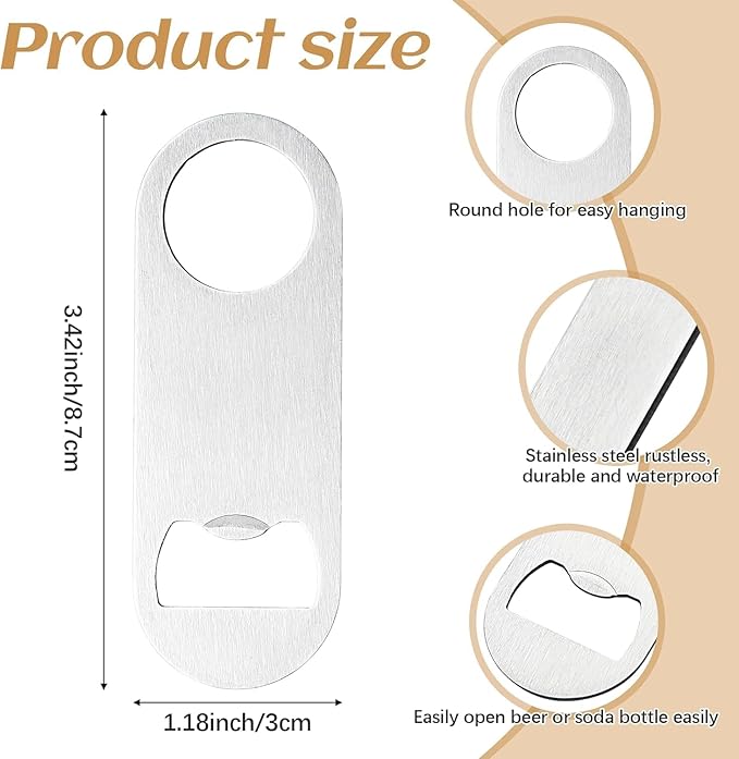 30 Pcs Flat Bottle Opener 3.5 x 1.18 inches Stainless Steel Beer bottle Openers Heavy Duty Bar Blade Solid Bottle Cap Opener Funny Bartender Bottle Opener for Kitchen Party Supplies,Silver - Image 2
