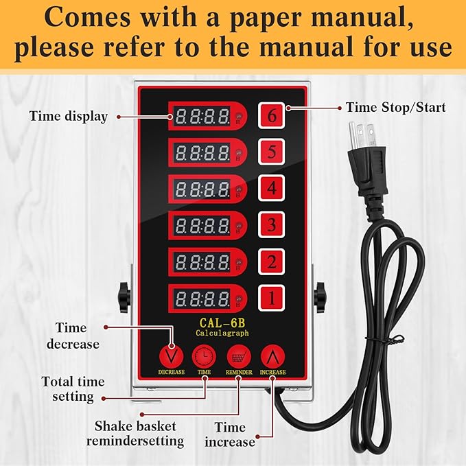 Relaxweex 1 Pack Commercial 6 Channel Digital Kitchen Timer, Multi-Countdown Timer with Loud Alarm & Large LCD Display, Wall Mount or Countertop for Restaurant, Fry Station, Baking & Lab Use - Image 3