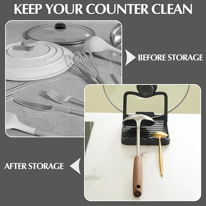 Ysks'hf spoon holder and pot lid holder，stainless steel，Kitchen Utensil Rest, scraper holder & pot holder，Spoon Holder for Stove Top - Kitchen Utensil Holder for Ladles & Tongs（Black)