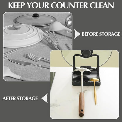 Ysks'hf spoon holder and pot lid holder，stainless steel，Kitchen Utensil Rest, scraper holder & pot holder，Spoon Holder for Stove Top - Kitchen Utensil Holder for Ladles & Tongs（Black)
