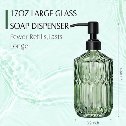 COHOSEGE 17 Oz Green Glass Kitchen Soap Dispenser for Dish Soap, 2 Pack Bathroom Soap Dispenser Set with Black Rust Proof Pump for Lotion, Hand soap or Body Wash - Image 6