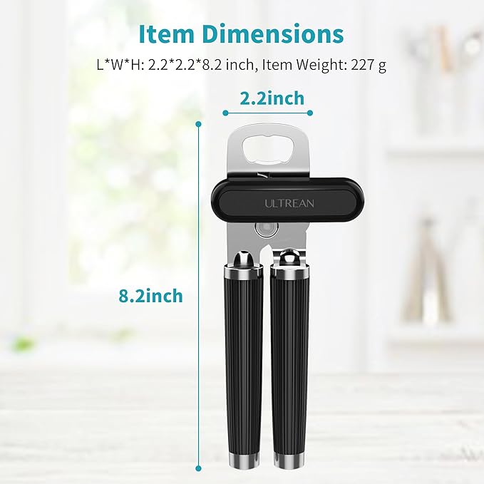 Ultrean Manual Can Opener Bottle Opener, Heavy Duty Stainless Steel Smooth Edge Manual Hand Held Can Opener With Soft Touch Handle, Rust Proof Oversized Handheld Easy Turn Knob (Black) - Image 7