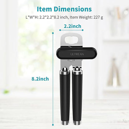 Ultrean Manual Can Opener Bottle Opener, Heavy Duty Stainless Steel Smooth Edge Manual Hand Held Can Opener With Soft Touch Handle, Rust Proof Oversized Handheld Easy Turn Knob (Black) - Image 7
