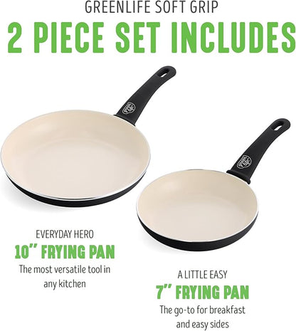 GreenLife Non Stick Fry Pan Set (7" & 10"), Non-Toxic PFAS-Free Ceramic Skillets, Dishwasher & Oven Safe, Egg Omelet Frying Pans, Stay- Cool Handles, Kitchen Home Cooking Essentials, Black and Cream - Image 3