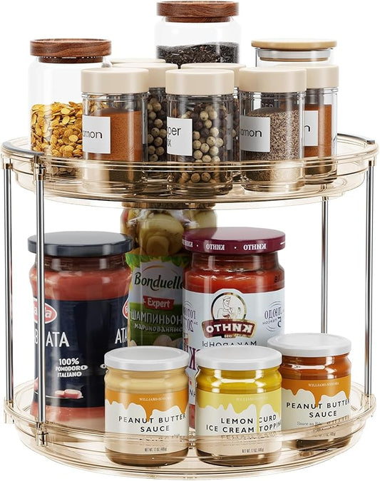 LAMU 2 Tier Lazy Susan Turntable Organizer 9.25'' Rotating Spice Rack Organization for Cabinet, Kitchen, Pantry, Countertop, Bathroom, Vanity, Medicine Cabinet Organizer, Amber by YourHome-OrganizationHelper