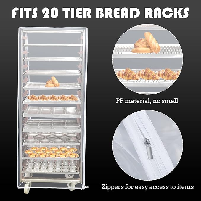 Riakrum 1 Pc Bun Pan Rack Cover Bakers Rack Cover 20 Tier Sheet for Home Kitchen Restaurant Dining Bakery 28" L x 23" W x 61" H (Clear,Peva) - Image 3