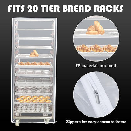 Riakrum 1 Pc Bun Pan Rack Cover Bakers Rack Cover 20 Tier Sheet for Home Kitchen Restaurant Dining Bakery 28" L x 23" W x 61" H (Clear,Peva) - Image 3