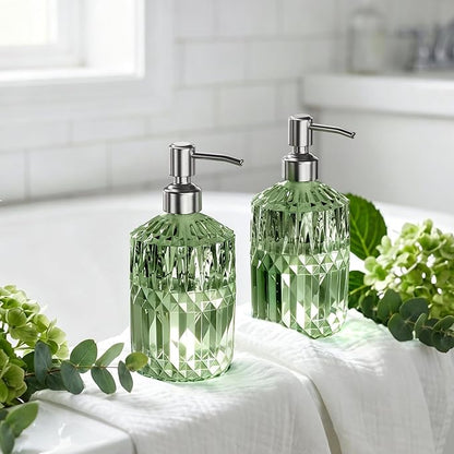 AmazerBath Soap Dispenser, Green Glass Soap Dispenser with Pump Stainless Steel, 14.2OZ Refillable Hand Bottles Bathroom Kitchen, 1 Pack - Image 9
