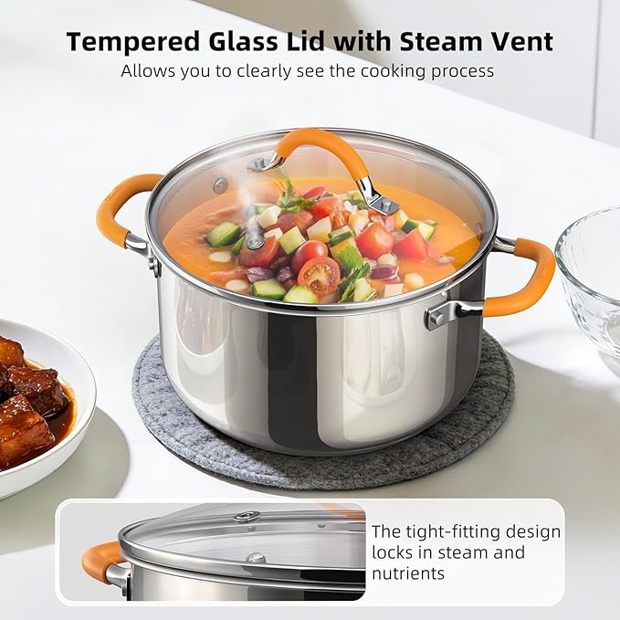 Ciwete Stainless Steel Stock Pot, 11 Quart Soup Pot with Lid, Heavy-Duty Thick Bottom Induction Cooking Pot for Pasta, Stew & Simmering, Fast Heating, Compatible with All Cooktops, Dishwasher Safe - Image 4