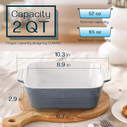 DOWAN 8x8 Baking dish, Square Baking Pan, Ceramic Casserole Dishes for Oven, Cake Pan with Handle, for Brownie, Lasagna, Casserole, 2 Quart, Home Gift, Airy Blue - Image 2