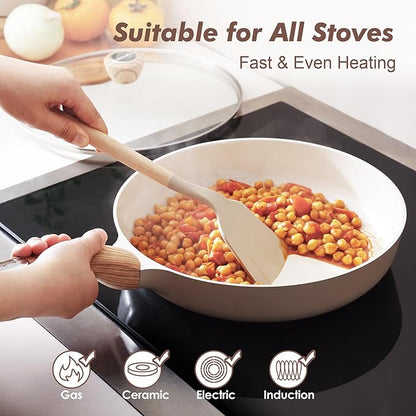 SENSARTE Ceramic Nonstick Frying Pan Skillet with Lid 8inch Non Stick Pan Omelet Pans, Non-toxic Healthy Kitchen Cooking Chef's Pan, Free of Intentionally Added PFAS/PTFE, Induction Compatible, Taupe - Image 5