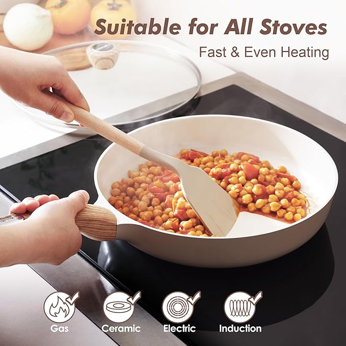 SENSARTE Ceramic Nonstick Frying Pan Skillet with Lid 11inch, Non Stick Pan Omelette Pans, Non-toxic Kitchen Cooking Chef's Pan, Free of Intentionally Added PFOA/PFAS/PTFE, Induction Compatible, Taupe - Image 4