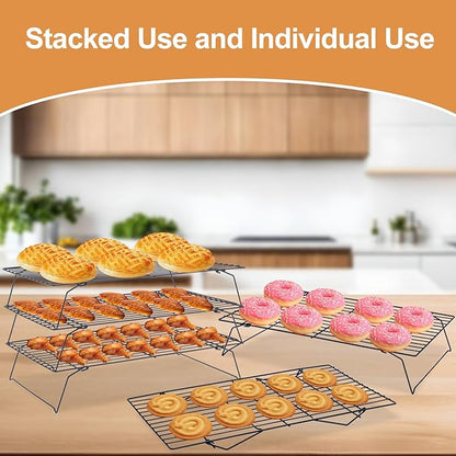 Cooling Rack for Baking 3 Tiers, 16" x 10" Cookie Cooling Wire Rack Stackable Collapsible Nonstick, Stainless Steel Baking Cooking Cooling Racks with Optimum Air Flow, Black - Image 7