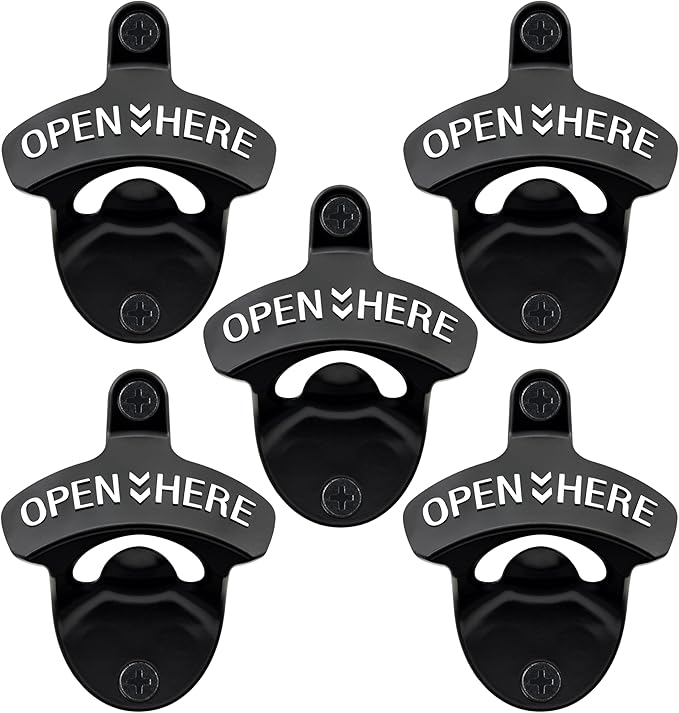 Classic Wall Mounted Bottle Opener Stainless Black and White Mountable Beer Cap Opener for Beer Lovers Gifts (5 PCS) by Wallmountedbottleopener