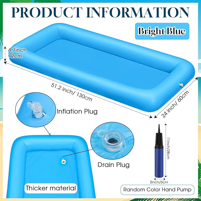 Leitee 3 Pcs Inflatable Serving Bar Kit Includes Salad Buffet Tray with Drain Plug Mesh Food Cover Food Drink Containers and Inflator for Ice Supplies Halloween Party Camping Picnic(Blue)