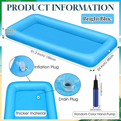 Leitee 3 Pcs Inflatable Serving Bar Kit Includes Salad Buffet Tray with Drain Plug Mesh Food Cover Food Drink Containers and Inflator for Ice Supplies Halloween Party Camping Picnic(Blue)