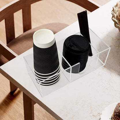 Coffee Bar Accessories and Organizer, Disposable Cup Holder for Countertop, Acrylic Storage and Organization for Cup Lid Stirrers Pod, Farmhouse Table Decor