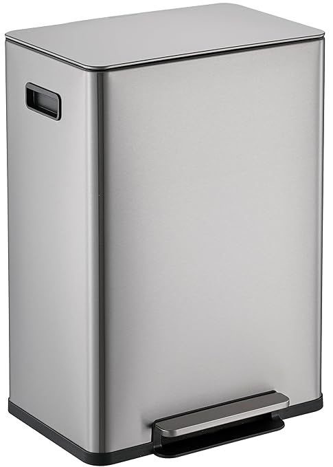 SIMPLI-Magic Infinity Edge 60L / 16 Gallon Kitchen Trash Can - Hands-Free Step Pedal, Soft-Close Lid, Stainless Steel Garbage Can with Inner Bucket by Simpli-Magic
