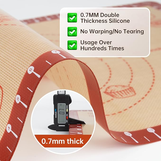 Extra Thick Silicone Mat for Baking, Silicone Baking Mat with 10 Easy Recipes, Non Stick Silicone Pastry Mat, kneading Dough Rolling Mat, Macaron, Cookie, bread, Pizza, Fondant/Pie Crust - Image 7