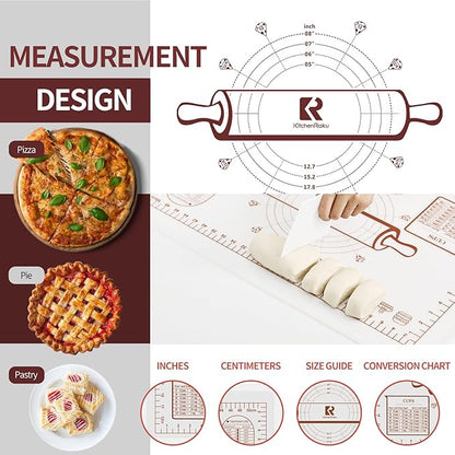 Silicone Baking Mat 20"L x 28"W, Extra Thick Dough Rolling Pad with Measurements and Edge Heightening, Non-stick Food Grade Silicone Pastry Mat for Pastry, Bread, Cookies (Transparent)